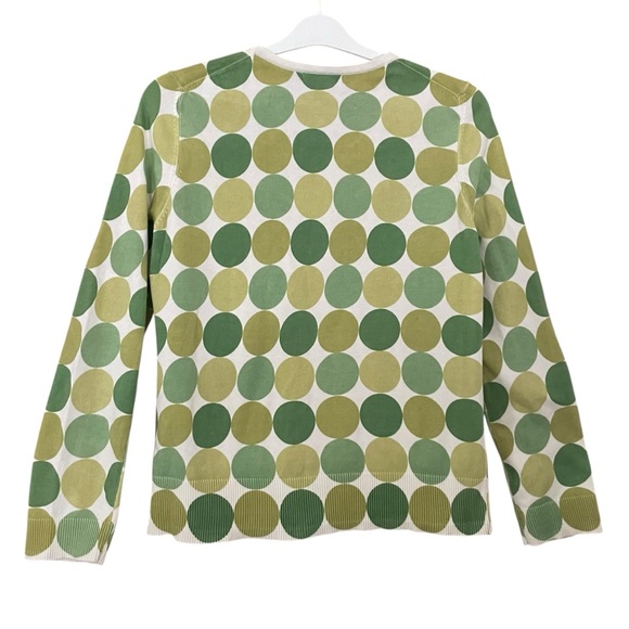 Vintage Boden Button Up Cardigan Sweater Green Polka Dot - Picture 2 of 5